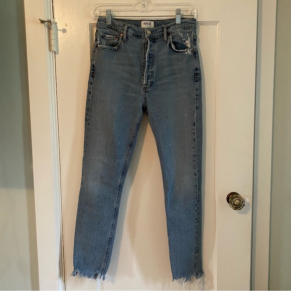 AGOLDE Size 28 High Rise Skinny Nico Raw Hem Jeans Button Fly Organic Cotton